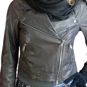 Vince grey Leather biker Jacket Sz M